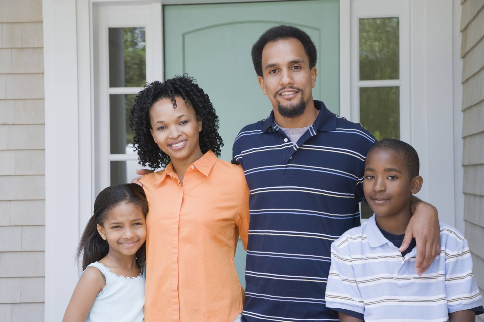 black family of 4 on porch